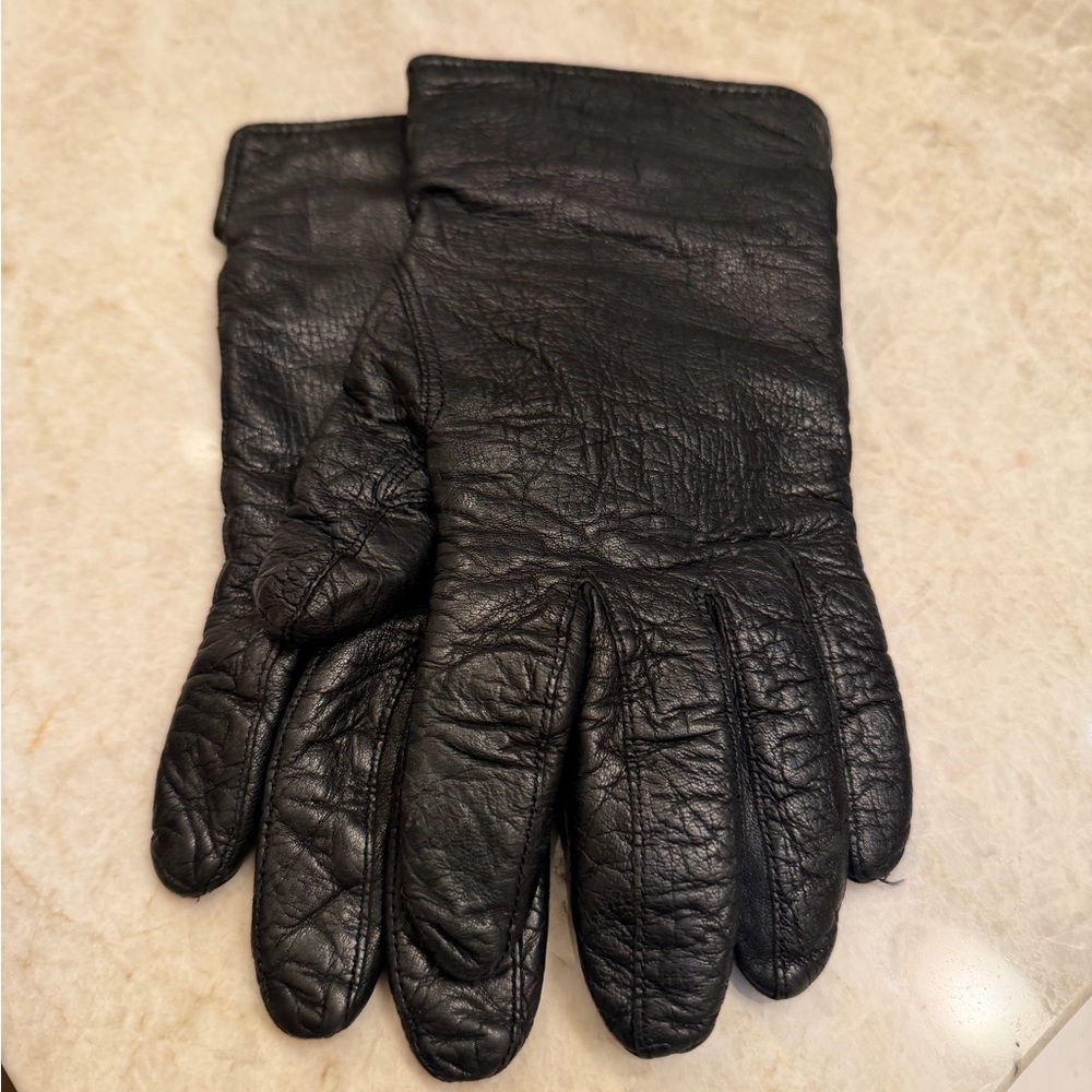 Vintage Coach leatherware Black Leather and cashmere Gloves Sz 7